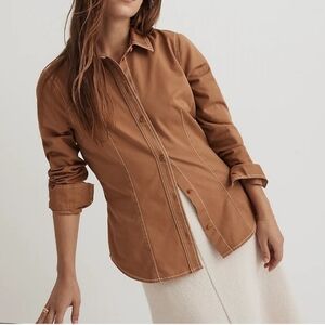 Darted Button Up Shirt In Regenerative Chino. Timber